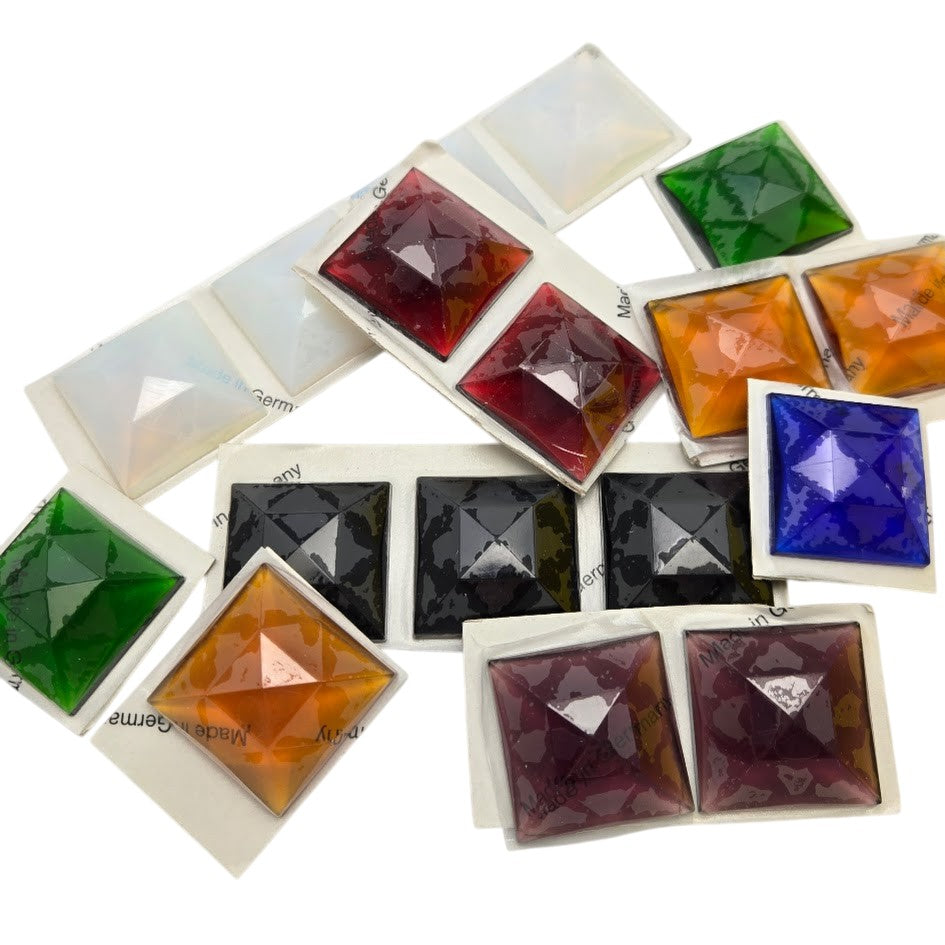 Orange ONE SQUARE Glass Faceted Jewel 25mm 1" German Made Bevels Stained- 
