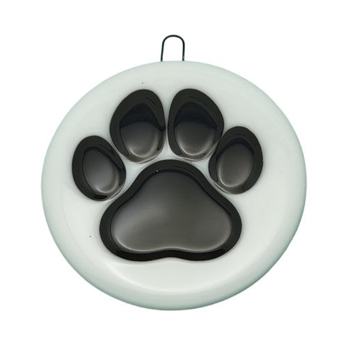 Black on White Animal Cat Dog Footprint Paw Handmade Fused Glass Ornament- 