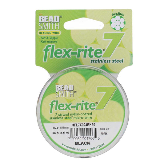 BLACK COLOR .024" 7 Strand 30 feet BEADSMITH FLEX-RITE Beading Wire FLEXRITE- 