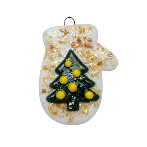 Mitten Dichroic Sparkly Christmas Tree Handmade Fused Glass Ornament- 