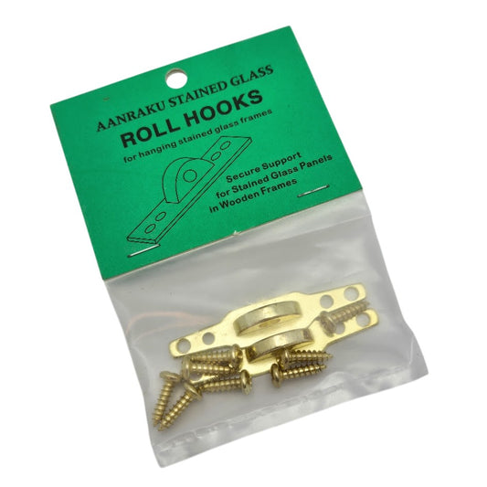 Brass Aanraku ROLL HOOKS Hang Stained Glass Panels Wood Frame- 