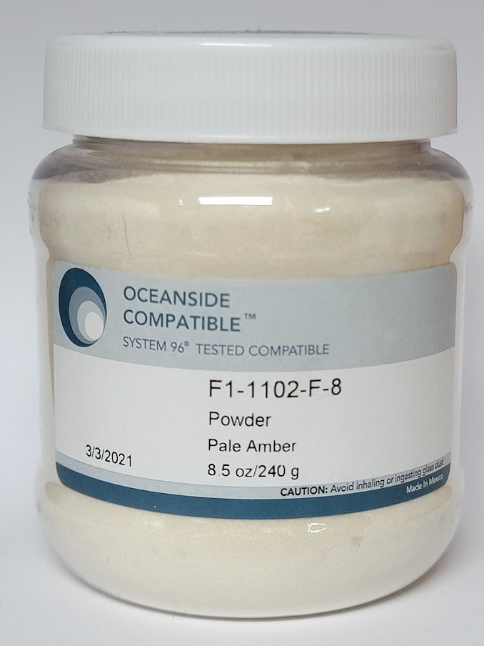 F1 1102 96 Pale Amber Transparent POWDER 96 COE Frit 8.5 oz Jar- 
