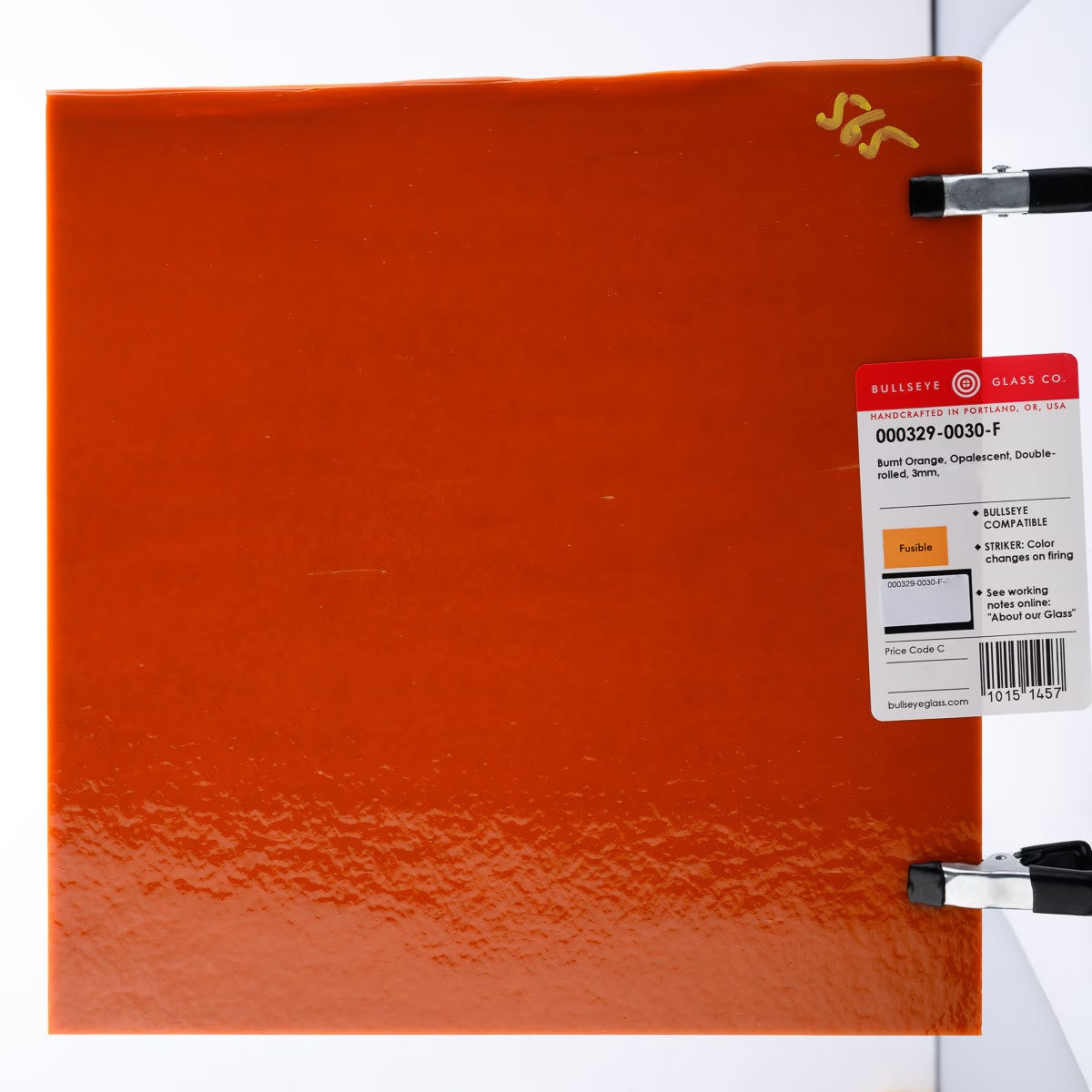 0329 Burnt Orange Opal Striker 90 COE Bullseye Fusing Glass Sheet 5x5 inch 3mm Striker 90COE- 