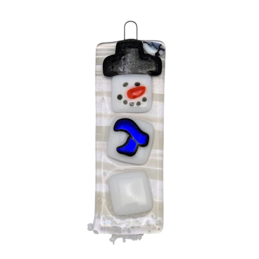 Snowman Handmade Fused Glass Christmas Tree Ornament- 