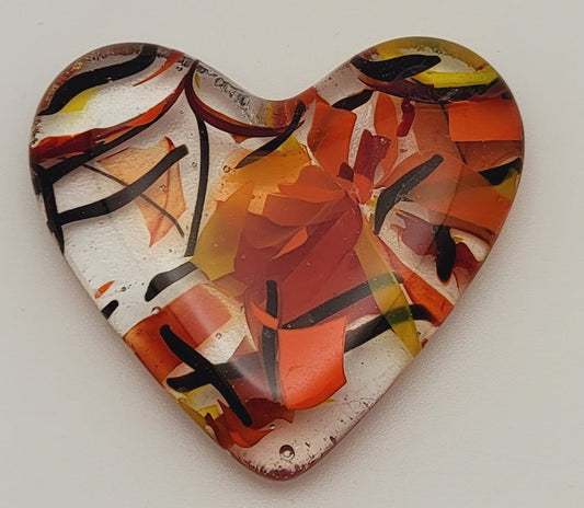 Handmade Fused Glass Pocket HEART Hug Autumn Colors Free Gift Card Valentine's Teacher Friend Love 90 COE- 