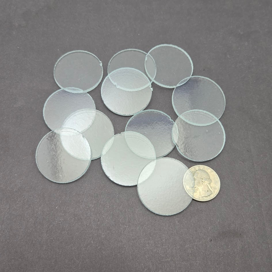 Twelve 96 COE About 1 1/2 Inch Circles Clear FLAWS Precut Glass