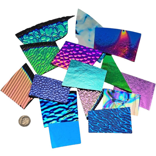 90 COE Dichroic Wissmach Scrap on BLACK Substrate 8 ounces Glass Fusing 90COE- 