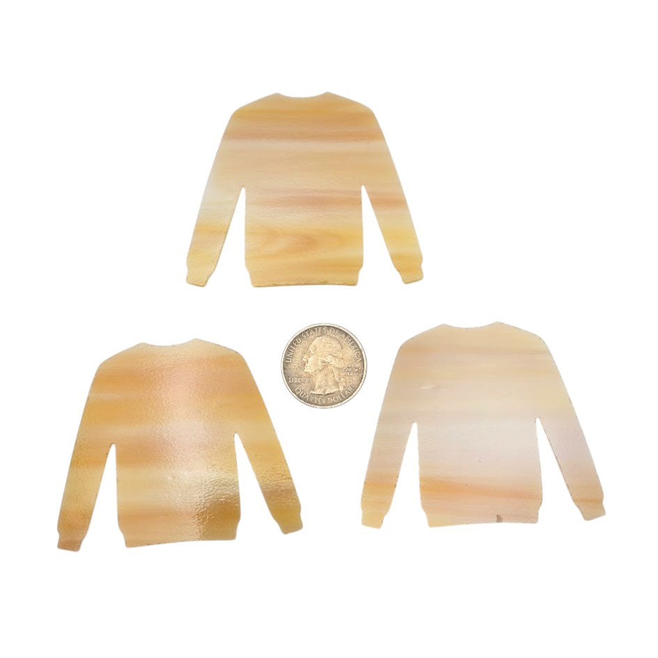 Three Amber & White 96 COE Fusible Sweater Precut Glass 2 6/8 x 2 1/8 in Ornament Christmas Ugly- 