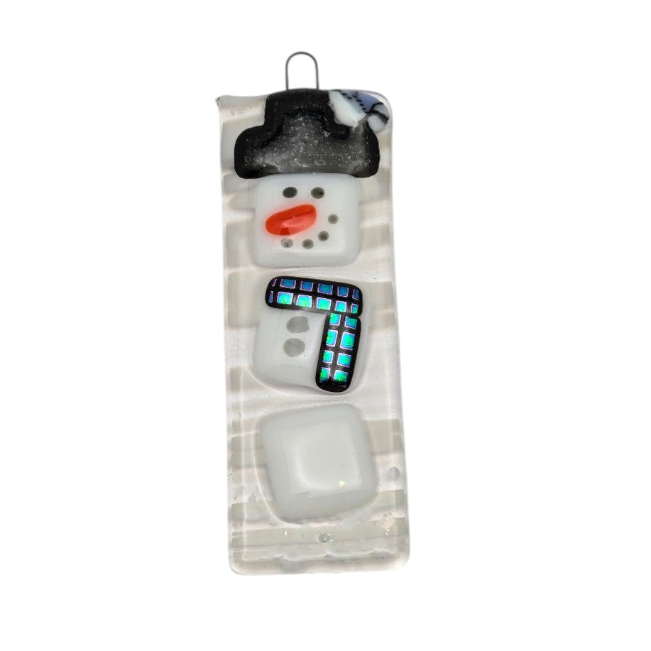 Snowman Handmade Fused Glass Christmas Tree Ornament- 