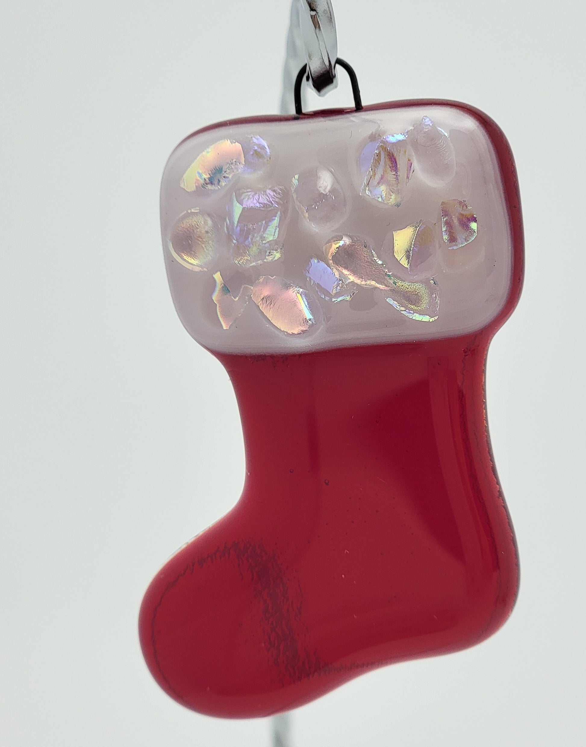 Adorable CHRISTMAS STOCKING Handmade Fused Glass Ornaments Choice of Accent Color 2104- 