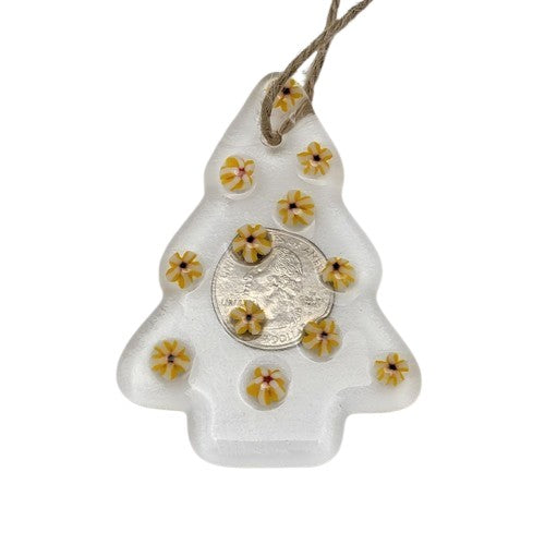 Clear Christmas Tree with Flower Murinni Balls Handmade Fused Glass Ornament- 