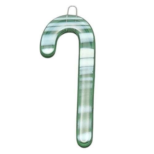 1 or 3 Fused Glass Green & Ivory CANDY CANE Christmas Tree Ornaments Handmade 3.7 inches Tall-Quantity One Piece