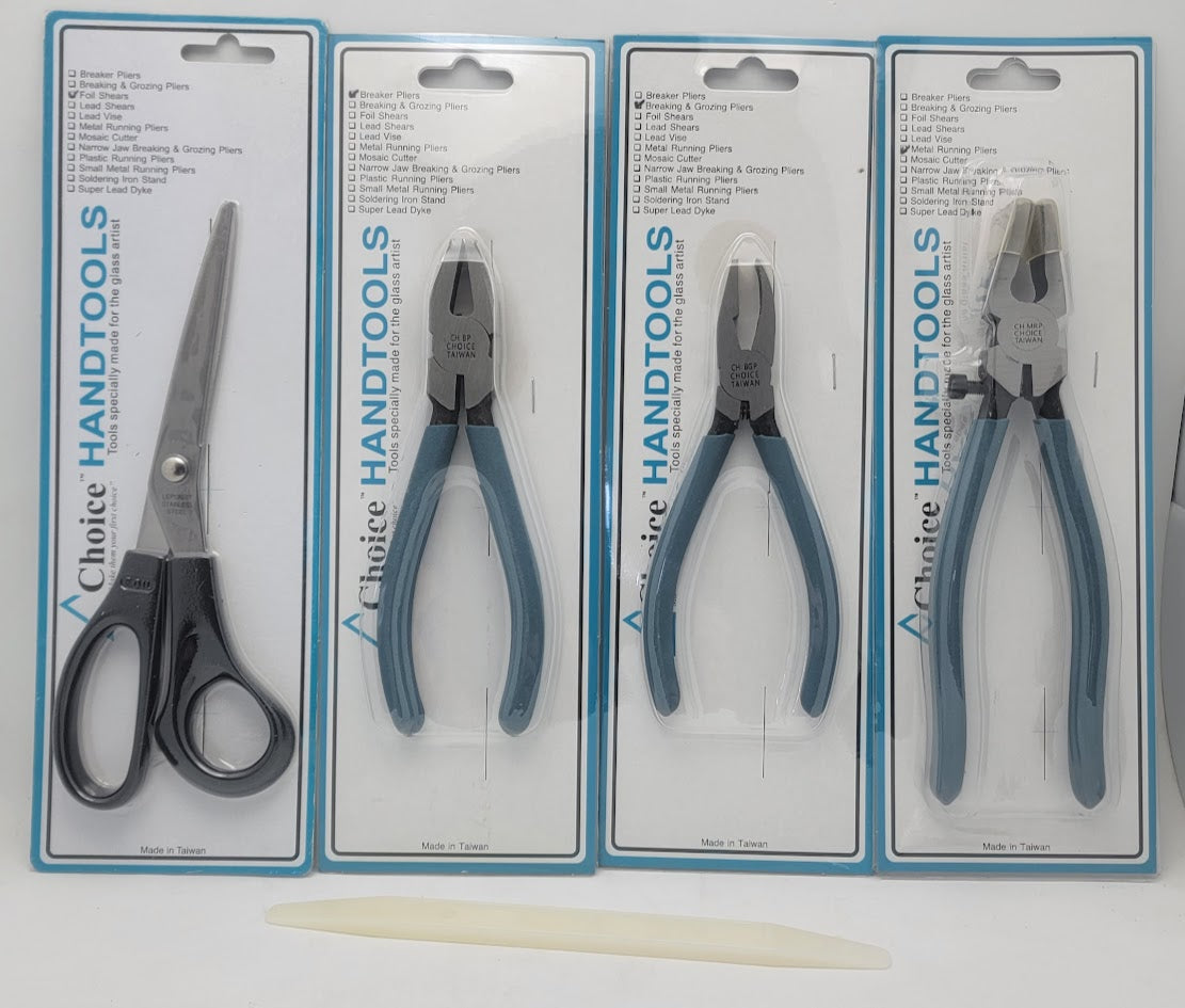 STAINED GLASS TOOL SET Running Breaker and Breaker Grozer Pliers Foil Shears Fid- 