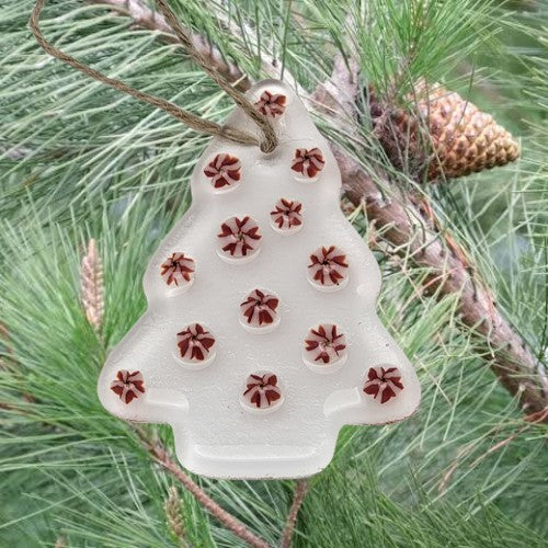 Clear Christmas Tree with Flower Murinni Balls Handmade Fused Glass Ornament- 