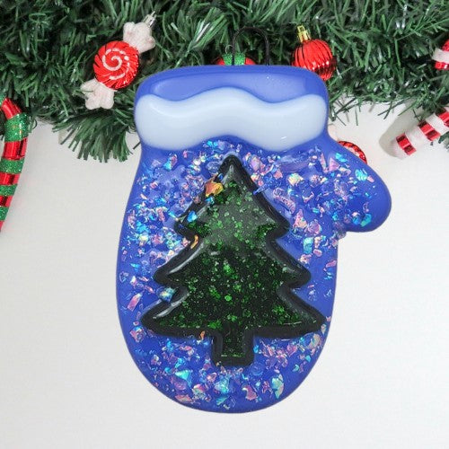 Whimsical Mitten With Dichroic Glass and Aventurine Handmade Fused Glass Ornament- 