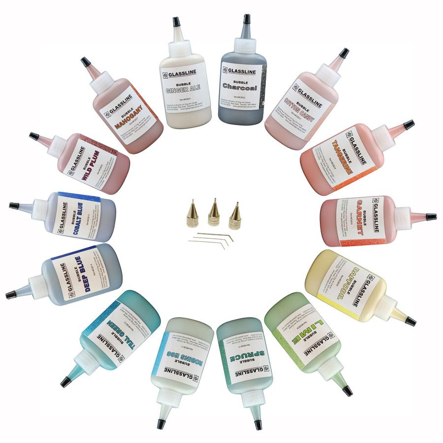 Glassline Champagne Bubbles Paint Set Kit 14 Colors and 3 Tips- 