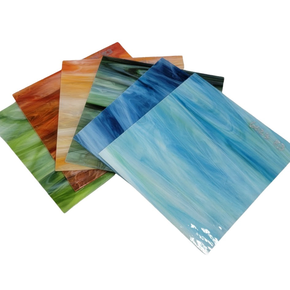 Ocean Pearl Variety Pack Six 6x6" 96 COE Aqua Lime, Blue Yonder, Rainforest, Autumn Flame, Inferno, Congo- 