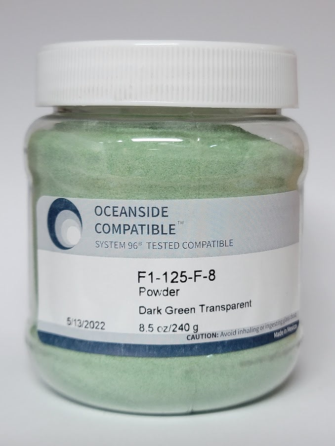 F1 125 Dark Green Transparent POWDER 96 COE Frit 8.5 oz Jar- 