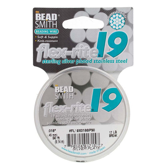 STERLING SILVER PLATE  .018" 19 Strand 30 feet BEADSMITH FLEX-RITE Beading Wire- 