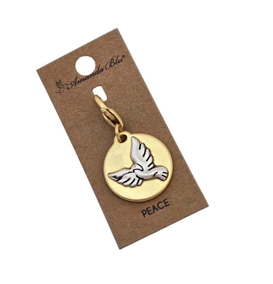 Peace Dove 2-sided Gold & Silver Amanda Blu Clip On Charm Bird Encouragement- 