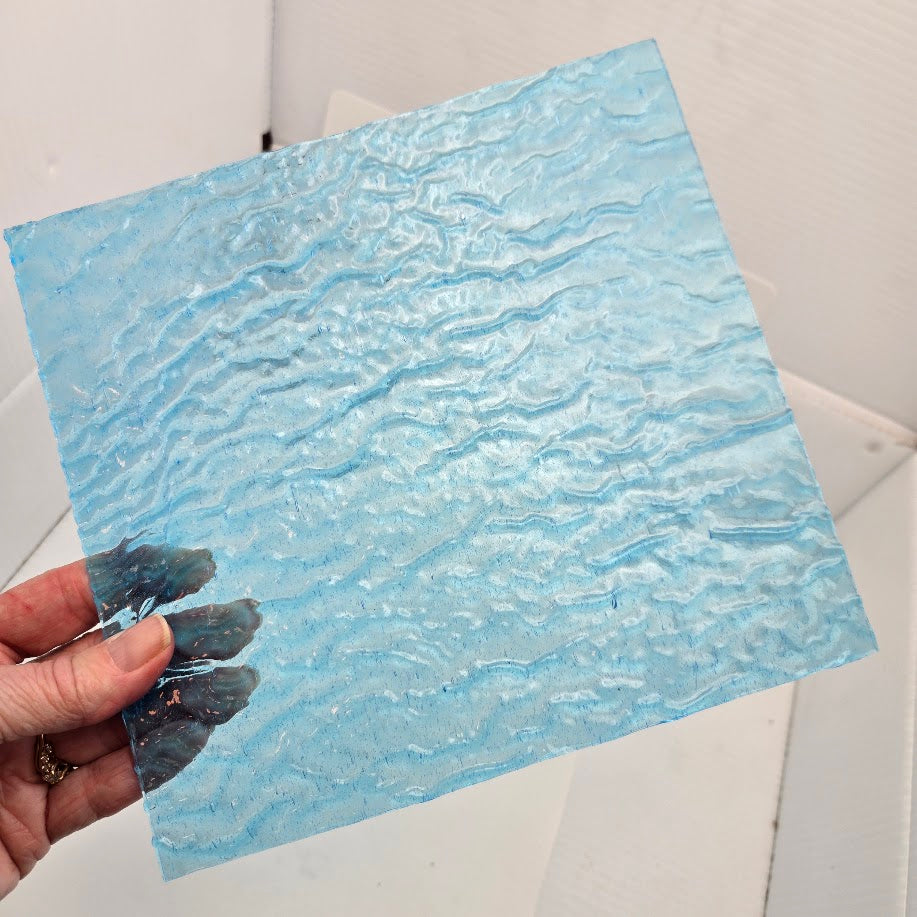 Kokomo Lt. Blue Sky Blue Leans Turquoise Cathedral Ripple 8 by 8 inches or larger Stained Glass- 