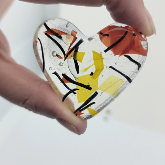 Handmade Fused Glass Pocket HEART Hug Autumn Colors Free Gift Card and Stand Valentine's Teacher Friend Love 90 COE- 