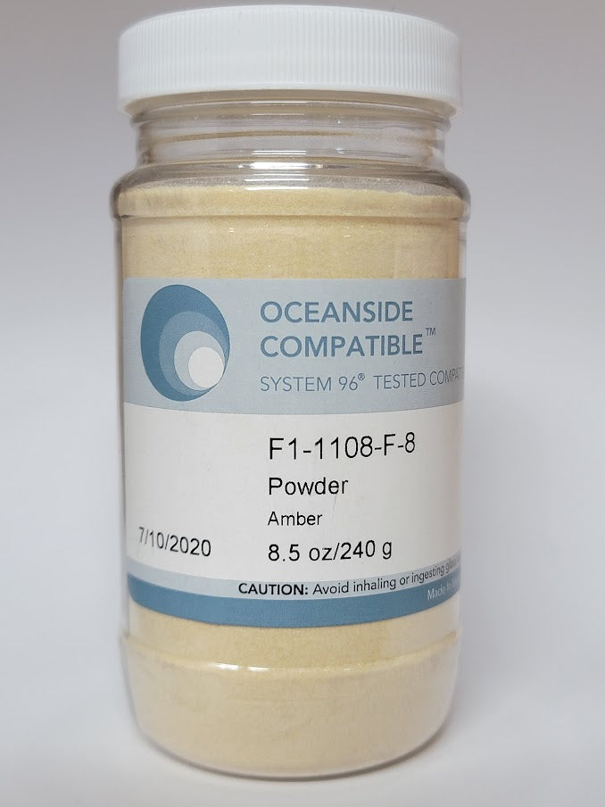 F1 1108 96 Medium Amber Transparent POWDER 96 COE Frit 8.5 oz Jar- 