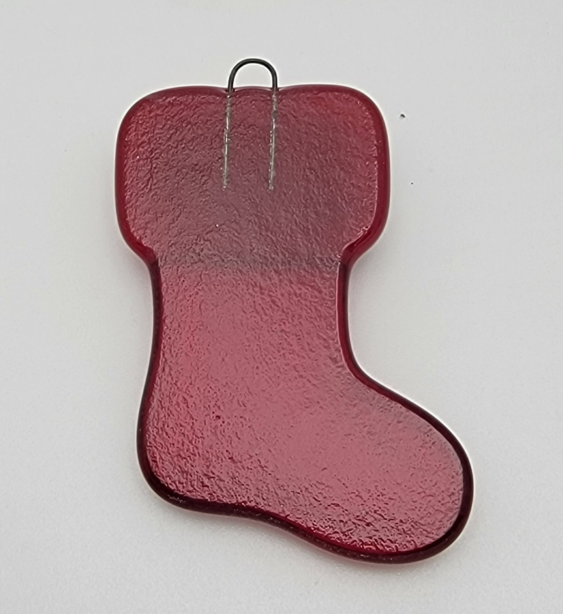 Adorable CHRISTMAS STOCKING Handmade Fused Glass Ornaments Choice of Accent Color 2104- 