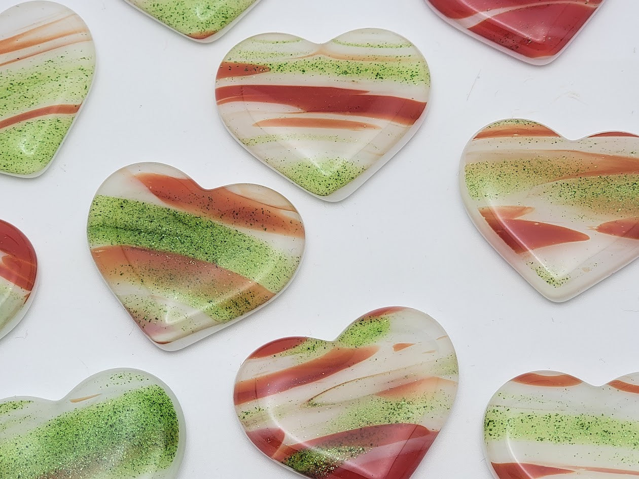 One FIESTA Pocket Hug Handmade Fused Glass Heart Ornament with Free Card- 