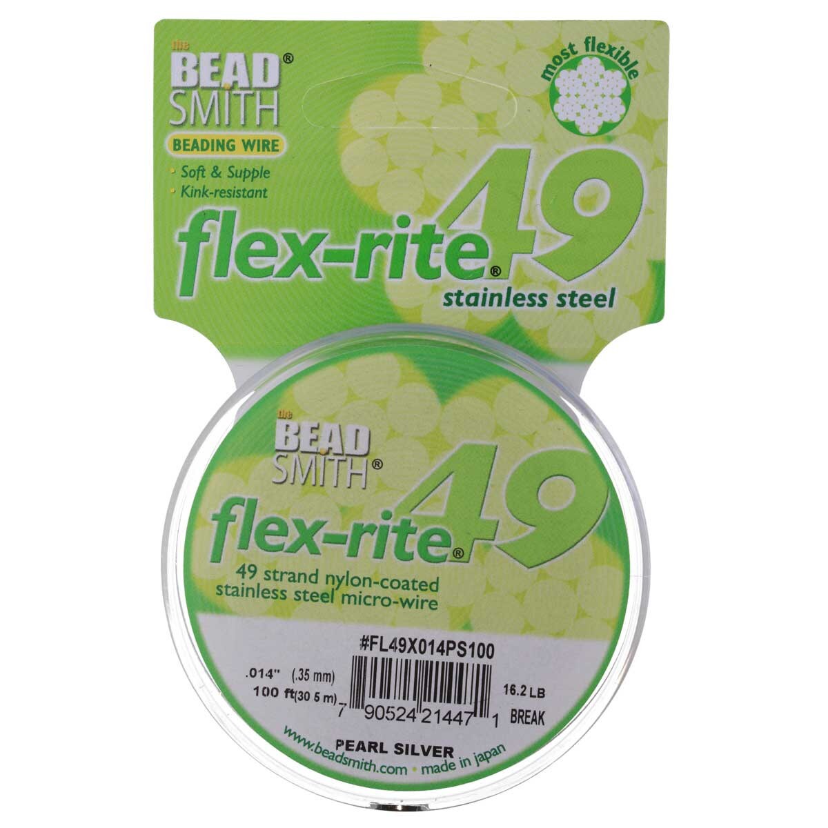 PEARL SILVER .014" 49 Strand 100' BEADSMITH FLEX-RITE  Beading Wire FLEXRITE- 