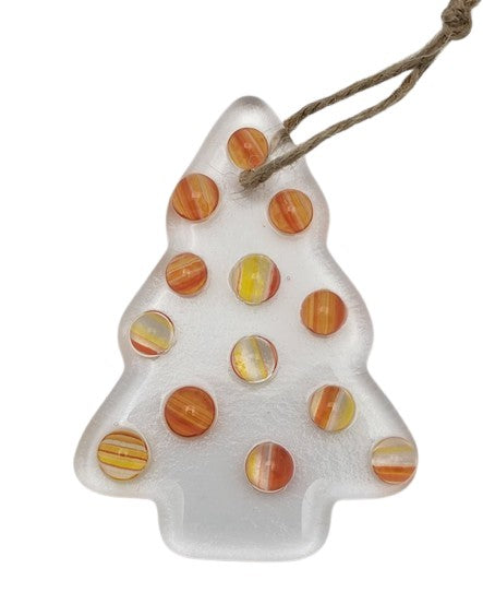 Clear Christmas Tree with Multi-Colored Balls Handmade Fused Glass Ornament- 