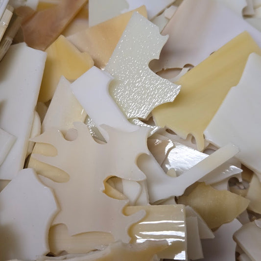 White Opal & Amber Transparent 96 COE Scrap Glass 8 ounce Package 96COE Sheet- 