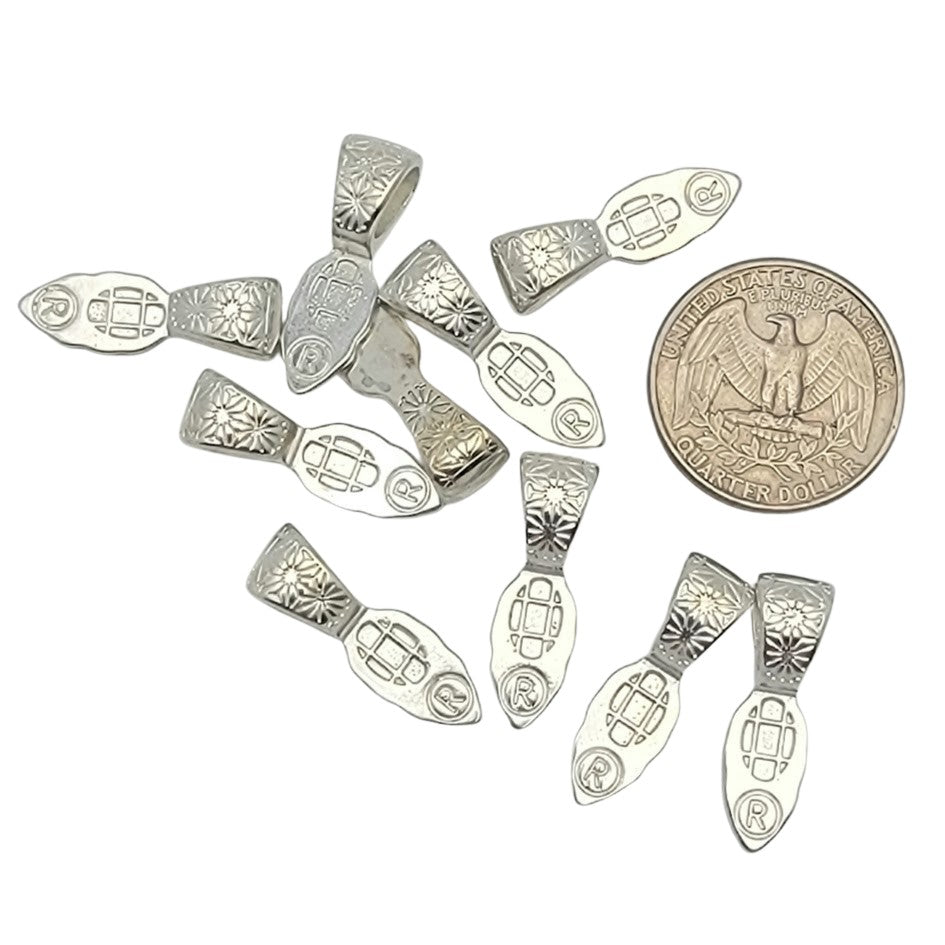 Bails Aanraku LEAVES Sterling Silver Plated LARGE Ten Pieces Fusing Supplies Glue On- 
