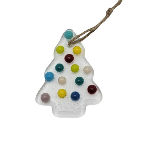 Clear Christmas Tree with Multi-Colored Balls Handmade Fused Glass Ornament- 