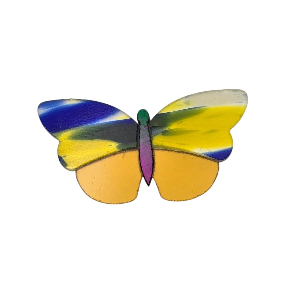 Anne's 96 COE BUTTERFLY Atlantis Yellow & Iridized Black Large Precut 4" wide by 2" Tall- 