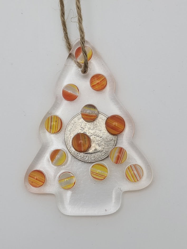 Clear Christmas Tree with Multi-Colored Balls Handmade Fused Glass Ornament- 