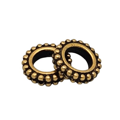 2 USA!  BEAD FRAMES Gold-Plated Pewter 11x3mm Beaded Flat ROUND Findings Beads- 