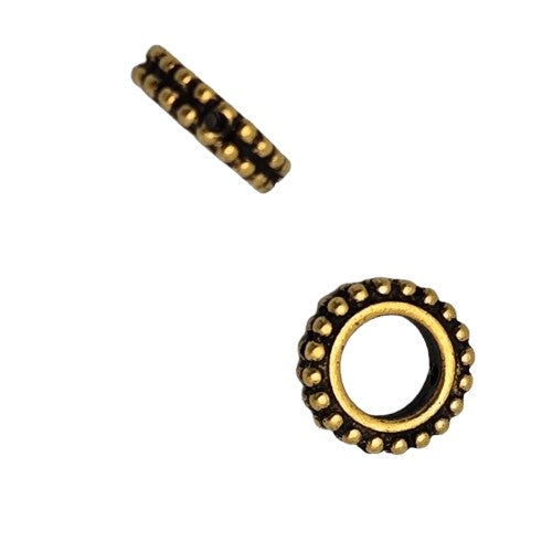 2 USA!  BEAD FRAMES Gold-Plated Pewter 11x3mm Beaded Flat ROUND Findings Beads- 