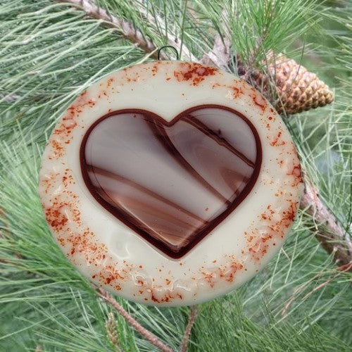 Peppermint Heart Handmade Fused Glass Ornament- 