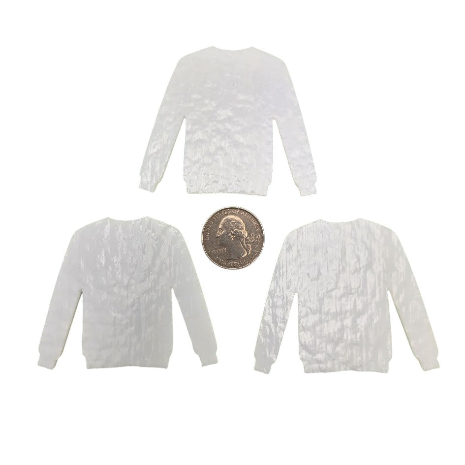 Three WHITE 90 COE Fusible Sweater Precut Glass 2 6/8 x 2 1/8 in Ornament Christmas Ugly- 