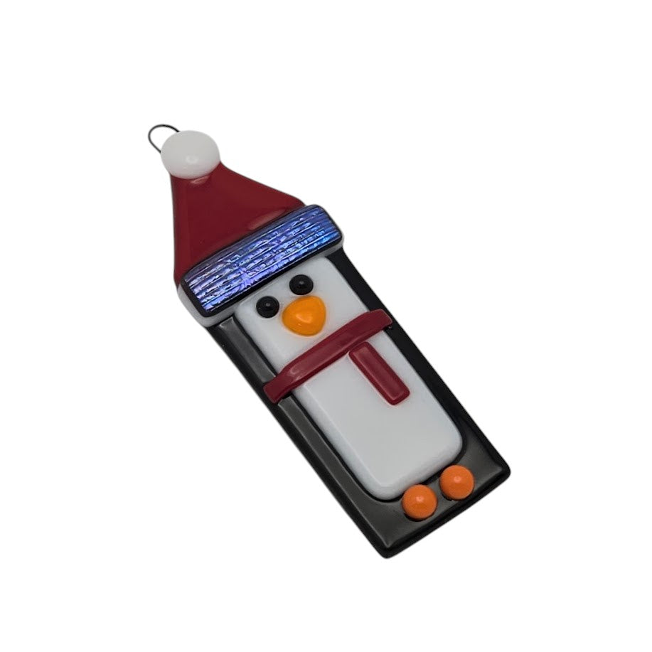 Penguin Handmade Fused Glass Ornament with Dichroic Glass- 