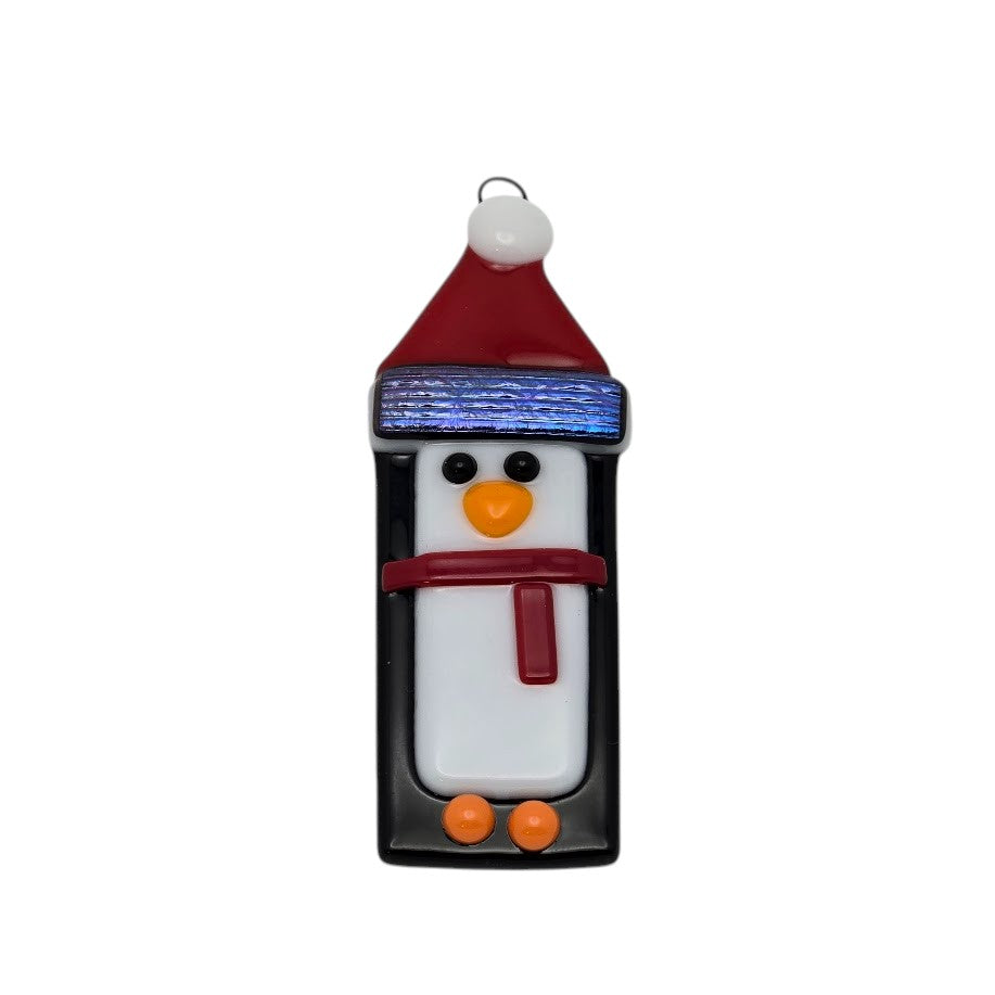 Penguin Handmade Fused Glass Ornament with Dichroic Glass- 