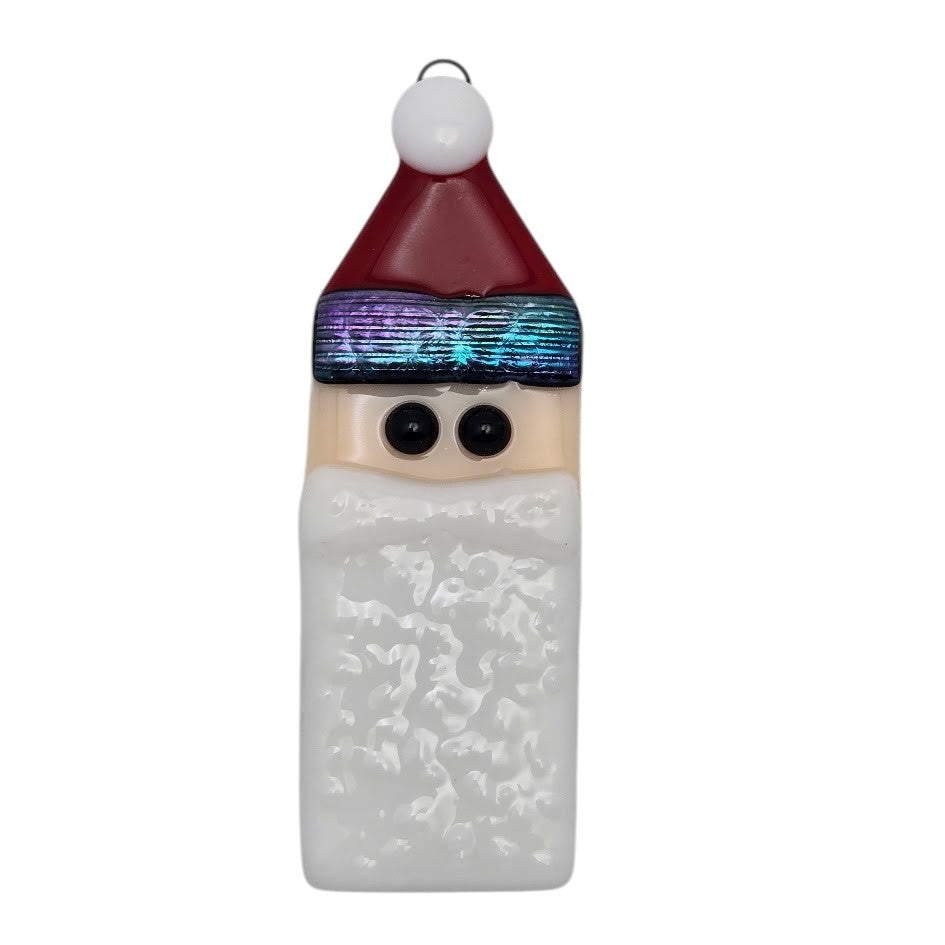 Santa Handmade Fused Glass Ornament with Dichroic Glass- 