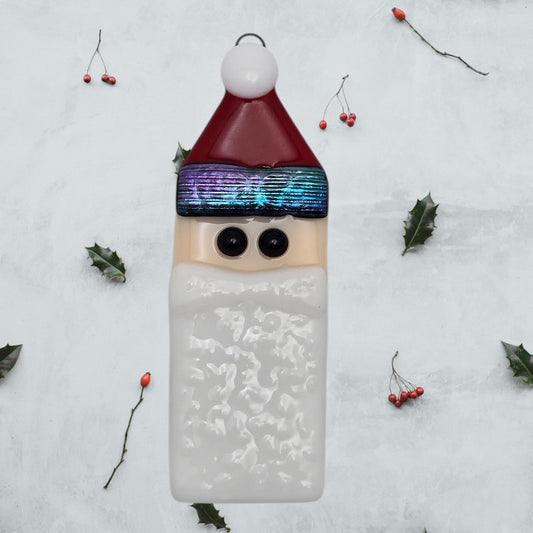 Santa Handmade Fused Glass Ornament with Dichroic Glass- 