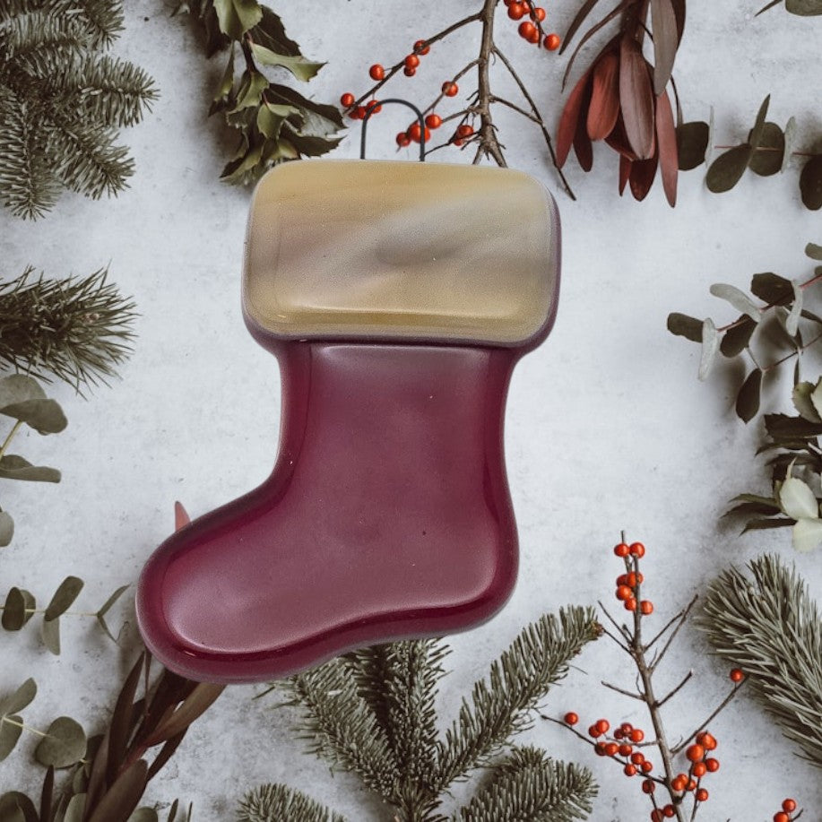 Single or Set of Three Adorable CHRISTMAS STOCKING Handmade Fused Glass Ornaments Gift Tag-Number of Ornaments Single