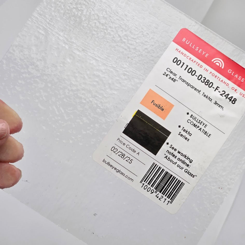 FOUR SHEETS 1100 Tekta 3mm Clear 12 x 12 inches Fusing Bullseye 90 COE Glass- 
