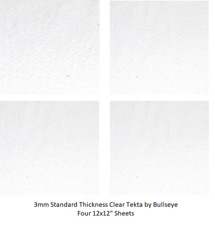 FOUR SHEETS 1100 Tekta 3mm Clear 12 x 12 inches Fusing Bullseye 90 COE Glass- 