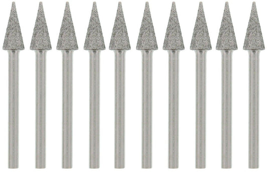 10 Pieces CONE Diamond Coated Bead Reamer for Rotary Tool 1/8" Shank 1.75" Tips- 