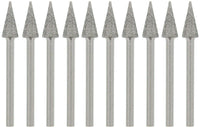 10 Pieces CONE Diamond Coated Bead Reamer for Rotary Tool 1/8" Shank 1.75" Tips- 