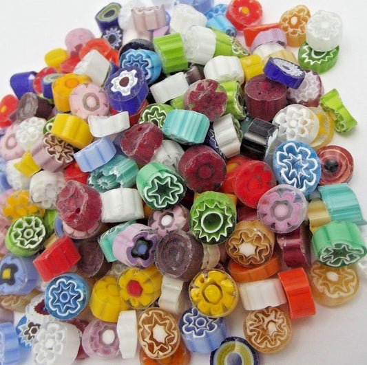 1/2 Pound 10-11 mm Millefiori Slices Transparent Glass Lampwork Moretti Effetre- 